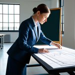 **

"A professional female architect, fully clothed in modest business attire, reviewing blueprints at a sunlit drafting table, modern office background, safe for work, appropriate content, perfect anatomy, natural proportions, professional architectural photography, high quality, family-friendly."

**
