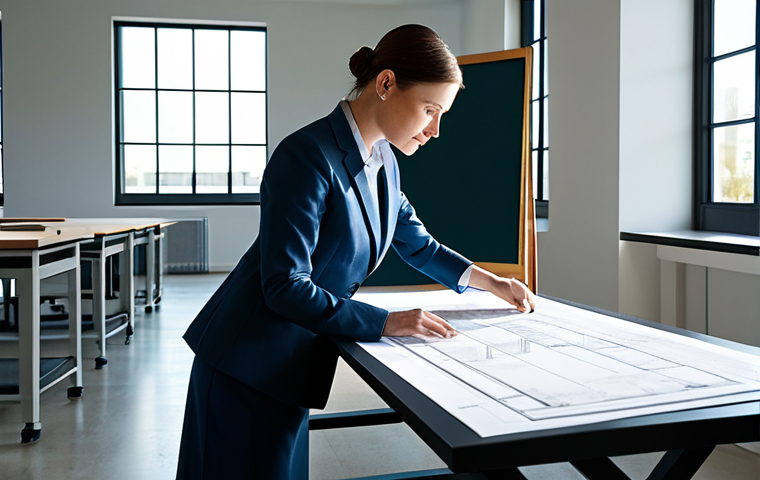 **

"A professional female architect, fully clothed in modest business attire, reviewing blueprints at a sunlit drafting table, modern office background, safe for work, appropriate content, perfect anatomy, natural proportions, professional architectural photography, high quality, family-friendly."

**