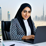Modern Arabian Home Office**

"A professional Arab woman working in a modern home office setting. She is wearing a stylish, fully clothed business attire, appropriate for a professional setting. The office features Islamic geometric patterns, a clean desk with a laptop, and a window showing a view of Dubai's skyline. Safe for work, appropriate content, professional, perfect anatomy, natural proportions, high quality, family-friendly. "

**