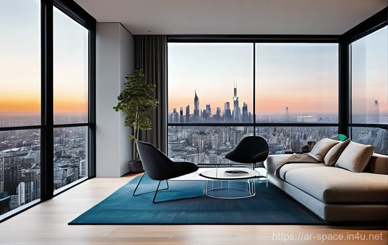 공간디자인 업계 동향과 전망 - **Prompt:** A serene and inviting living room designed with biophilic principles, bathed in warm, na...