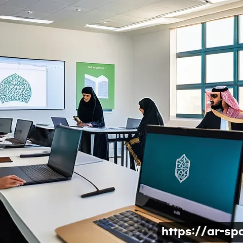 공간디자인 자격증 취득 방법 - A modern interior design classroom in a Riyadh training center, featuring a diverse group of adult s...