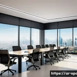 공간디자인 취업 면접 준비 팁 - A modern Arab architect presenting a professional portfolio in a sleek office environment, showcasin...