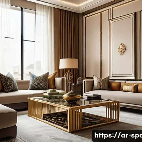 공간디자이너를 위한 창업 가이드 - A modern, luxurious residential interior design scene set in an upscale Middle Eastern apartment, fe...