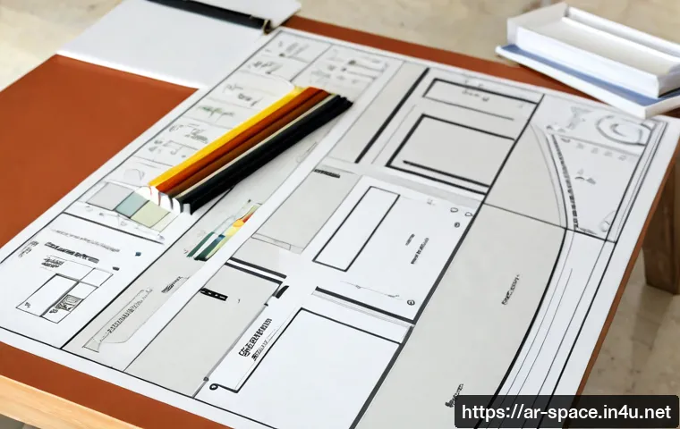 공간디자인의 필수 문서 종류 - Photorealistic overhead view of an Arab interior designer’s organized workspace in a modern Middle E...